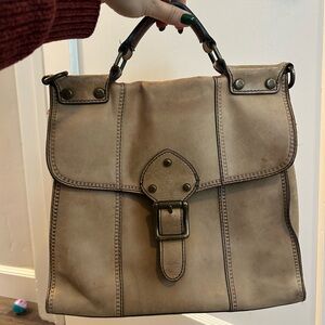 Fossil Tan Leather Satchel with Buckle